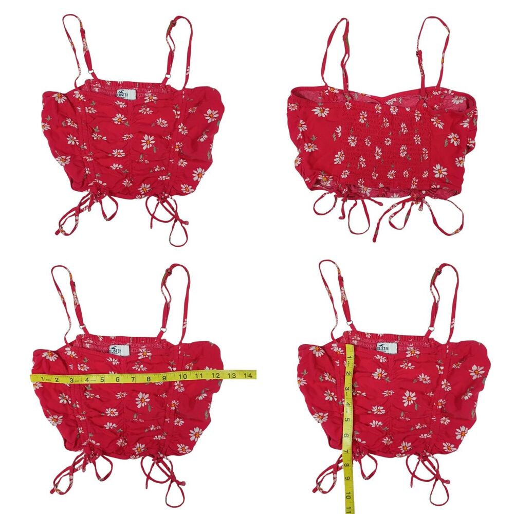 Y2K Hollister Ruched Cropped Top Womens XS Red Floral Smocked Festival BOHO